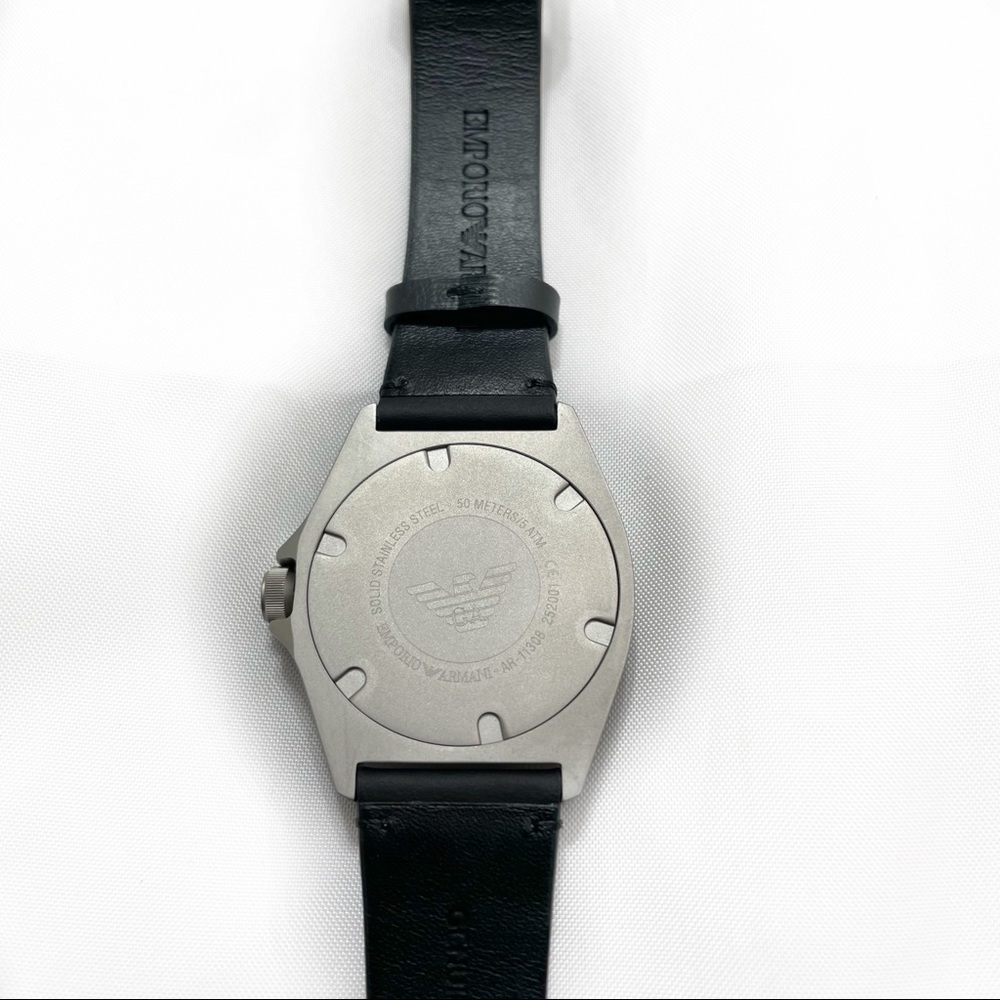 EMPORIO ARMANI NICOLA BLACK LEATHER WATCH - Picture 6 of 7